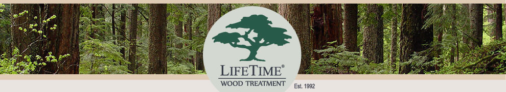 LifeTime® Wood Treatment logo and banner showing wood, trees and forest